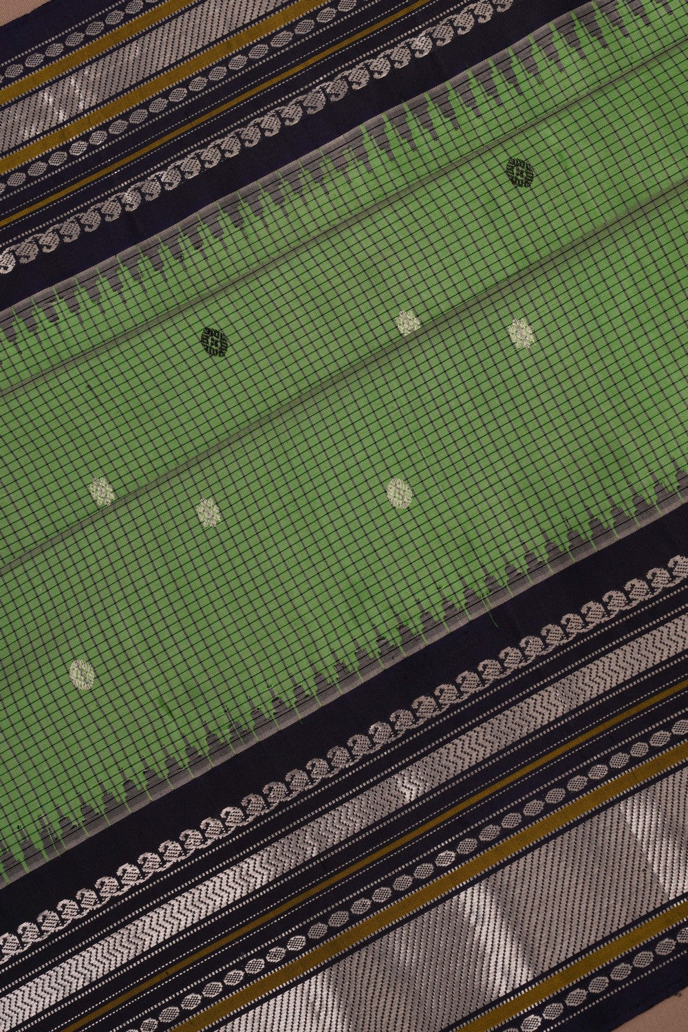 Image of Gadwal Silk Kattam Green Saree